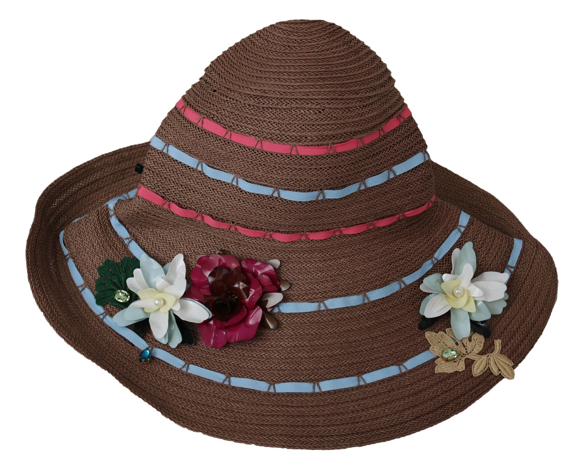 Chapeau de paille souple à large bord floral marron Dolce & Gabbana