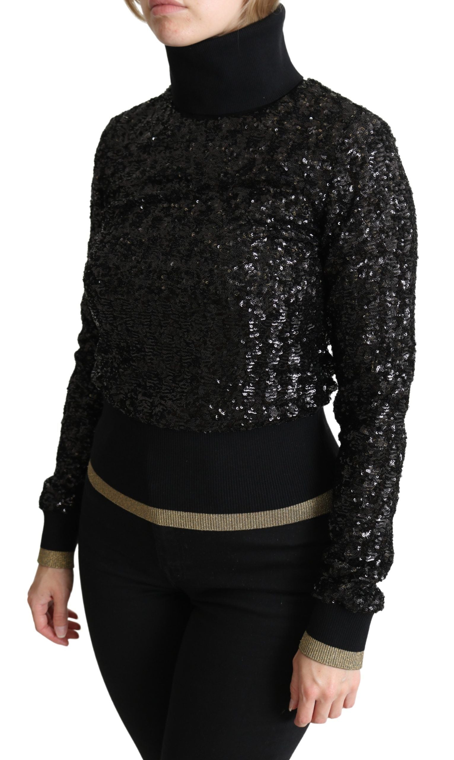 Pull Dolce & Gabbana en maille à col roulé noir à sequins