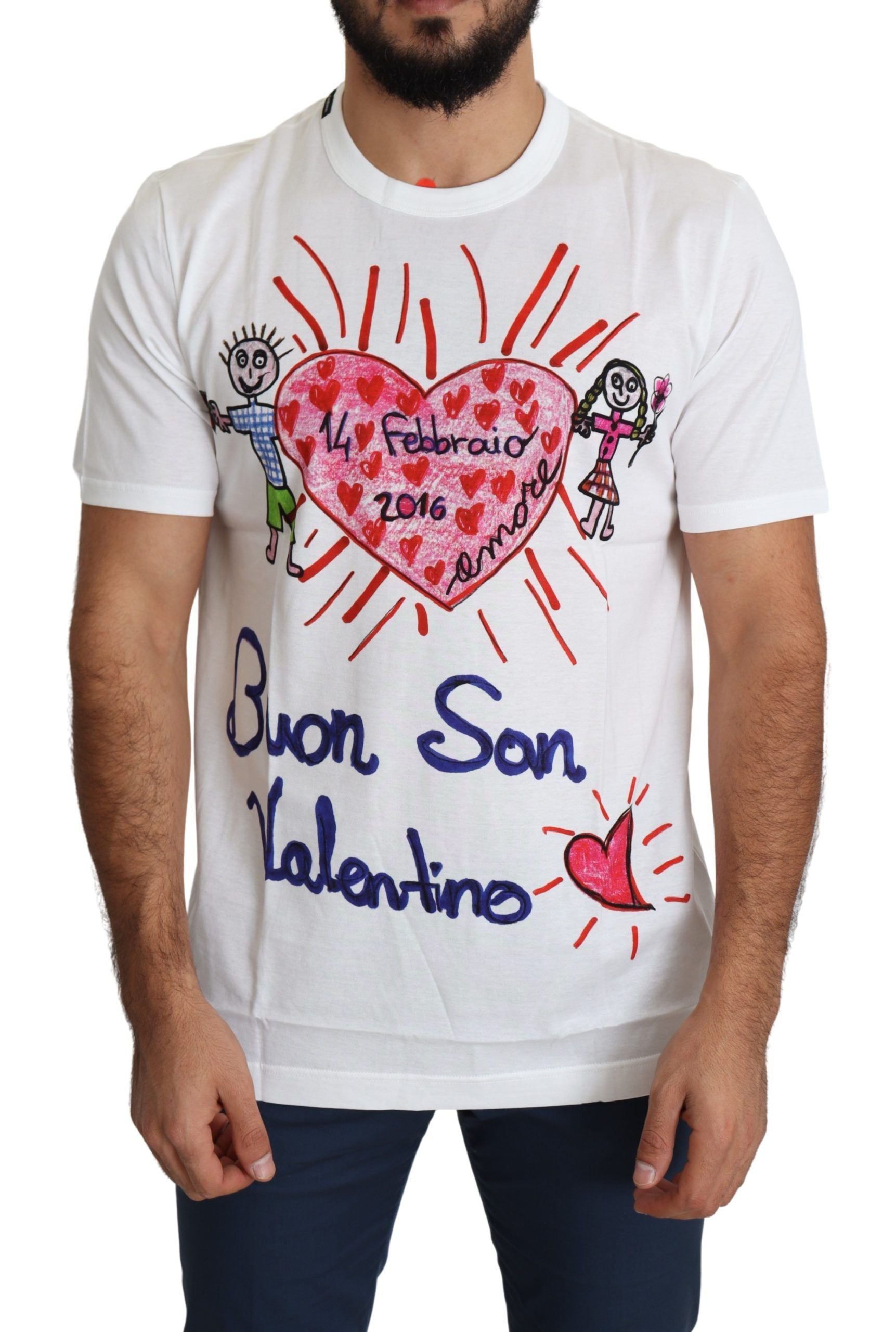 T-shirt Homme Dolce & Gabbana Cœurs Saint-Valentin Blanc Imprimé