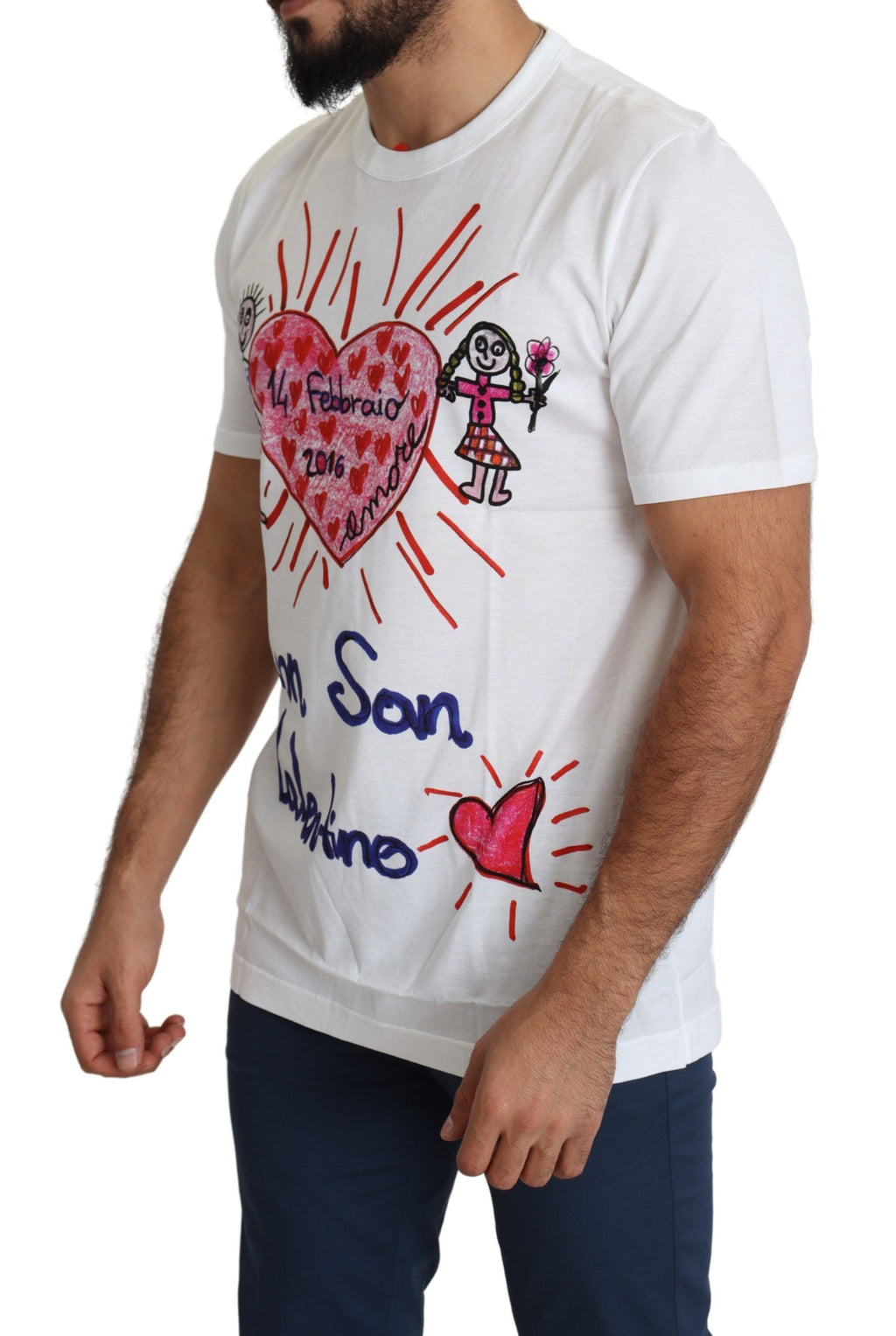 T-shirt Homme Dolce & Gabbana Cœurs Saint-Valentin Blanc Imprimé
