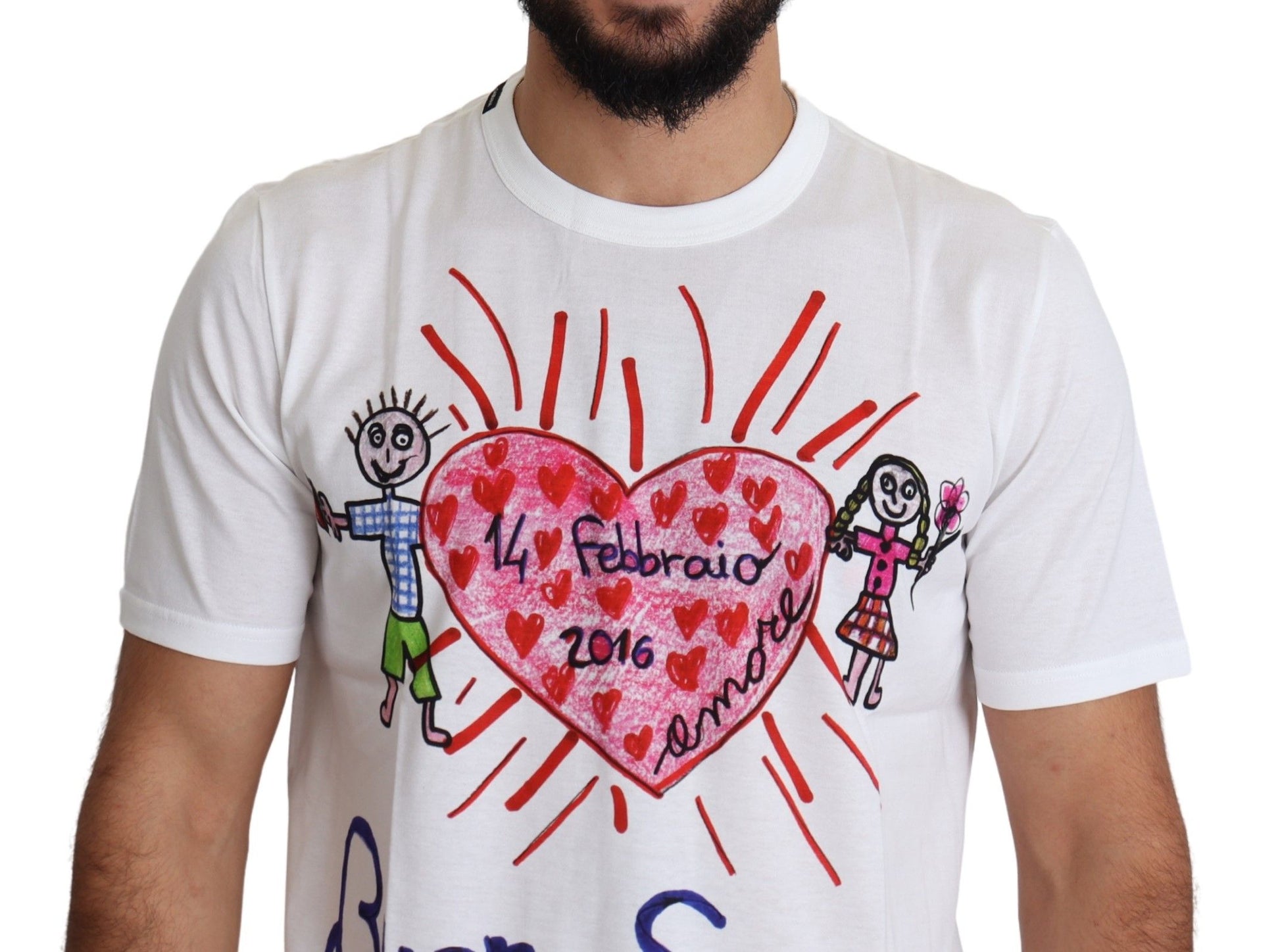 T-shirt Homme Dolce & Gabbana Cœurs Saint-Valentin Blanc Imprimé