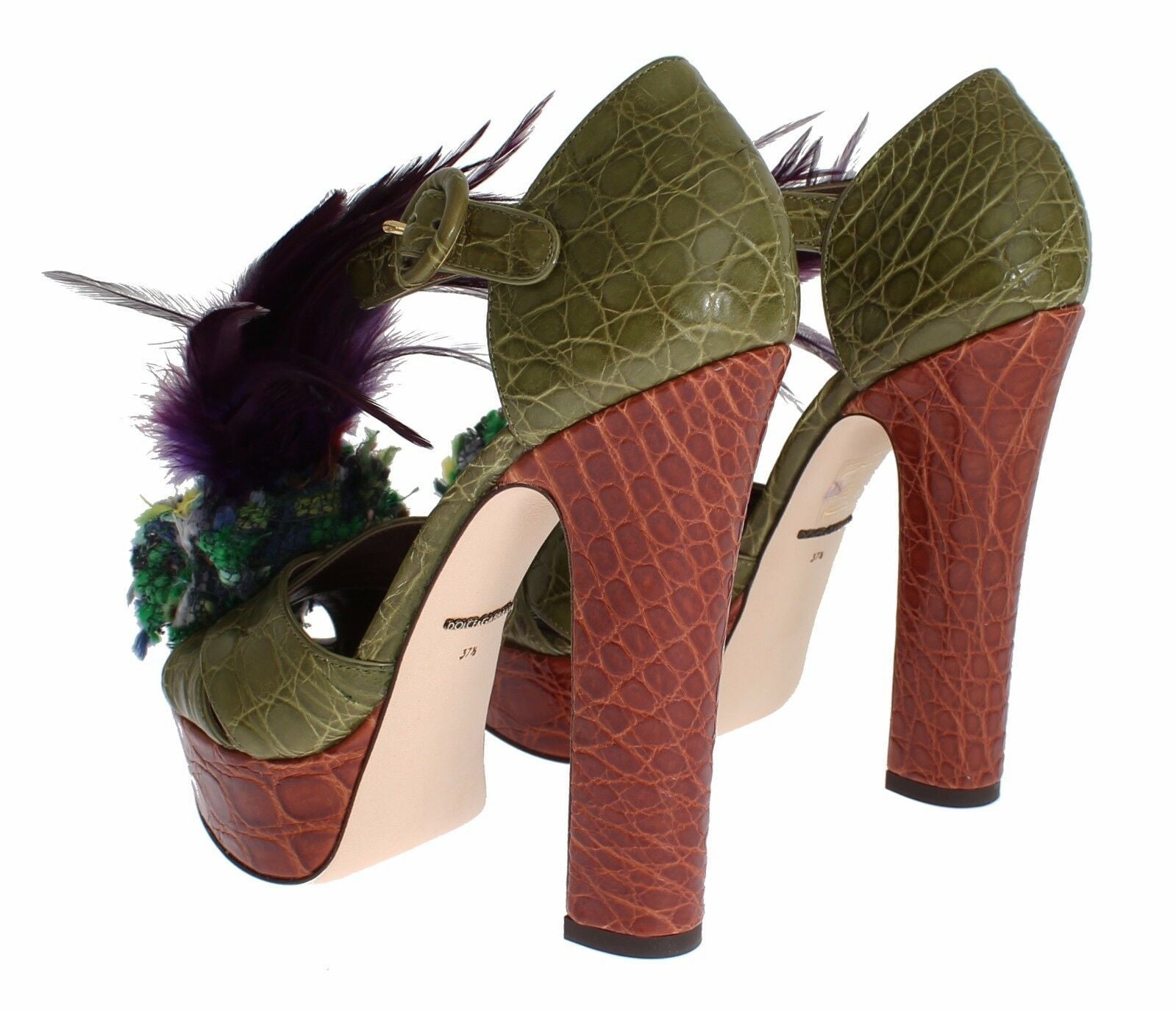 Chaussures sandales à plateforme en cuir vert et cristaux Dolce & Gabbana