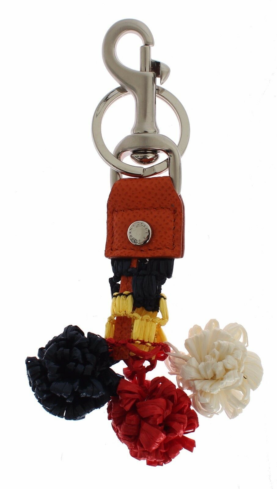 Porte-clés Dolce & Gabbana en raphia multicolore et cuir, avec fermoir et chaîne