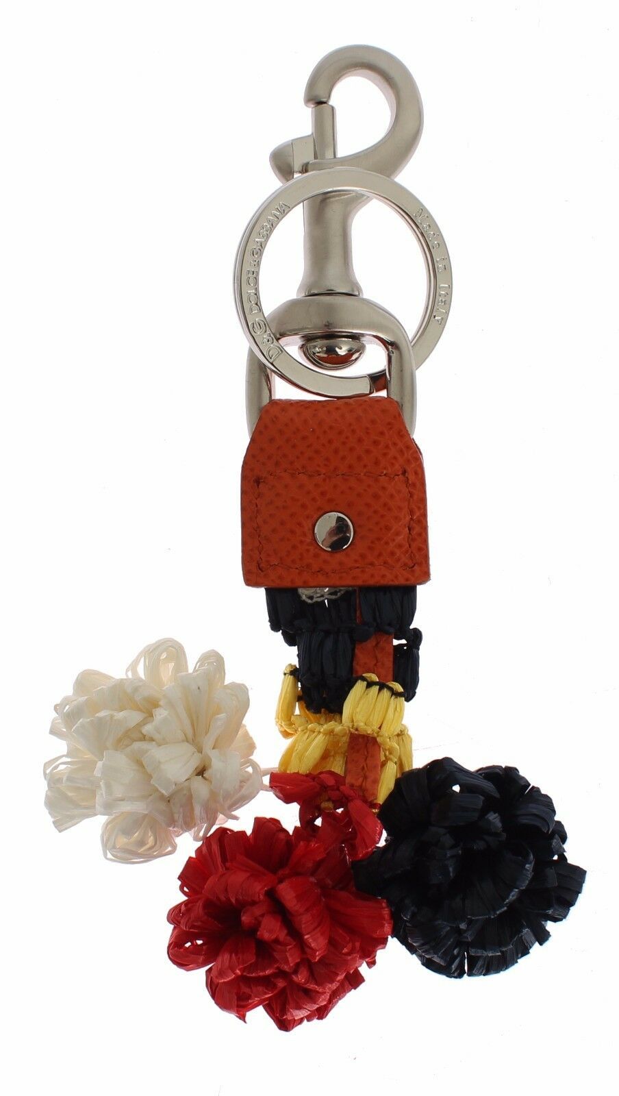 Porte-clés Dolce & Gabbana en raphia multicolore et cuir, avec fermoir et chaîne