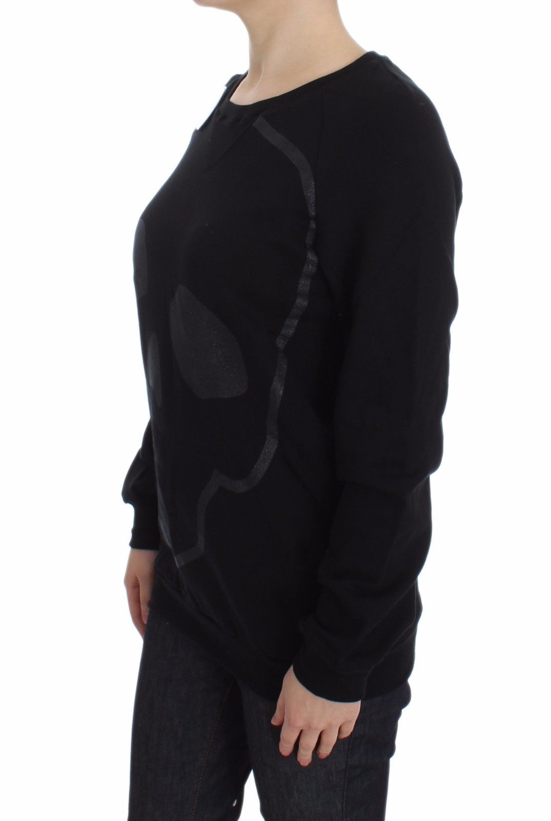 Exte Schwarzer Pullover mit Rundhalsausschnitt aus Baumwolle mit Motivdruck