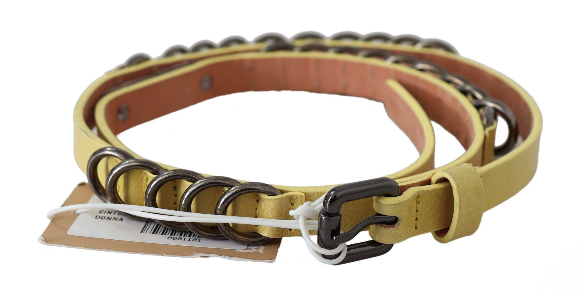 Ceinture fantaisie fine de luxe en cuir jaune John Galliano
