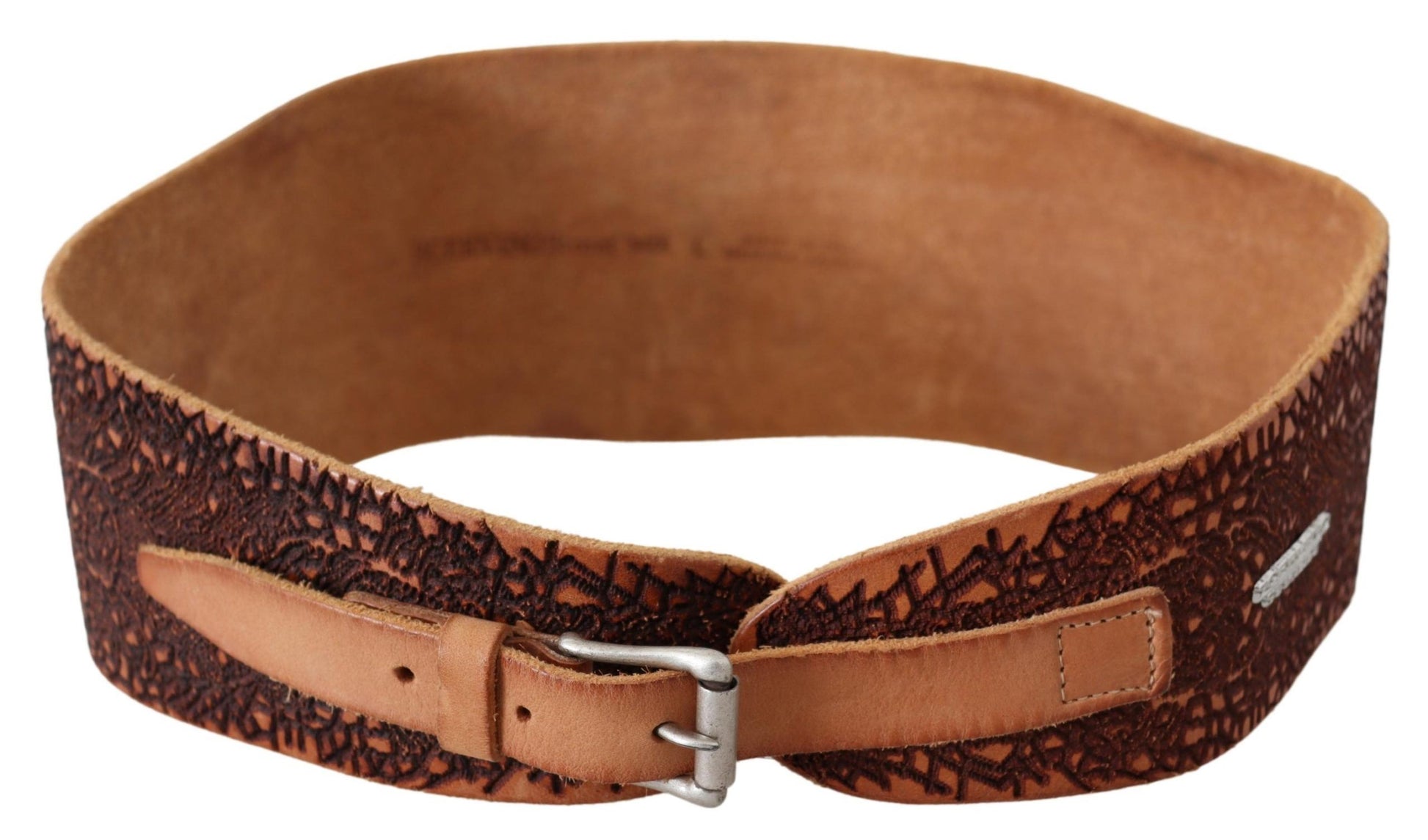 Ceinture large en cuir marron avec broderie logo Scervino Street