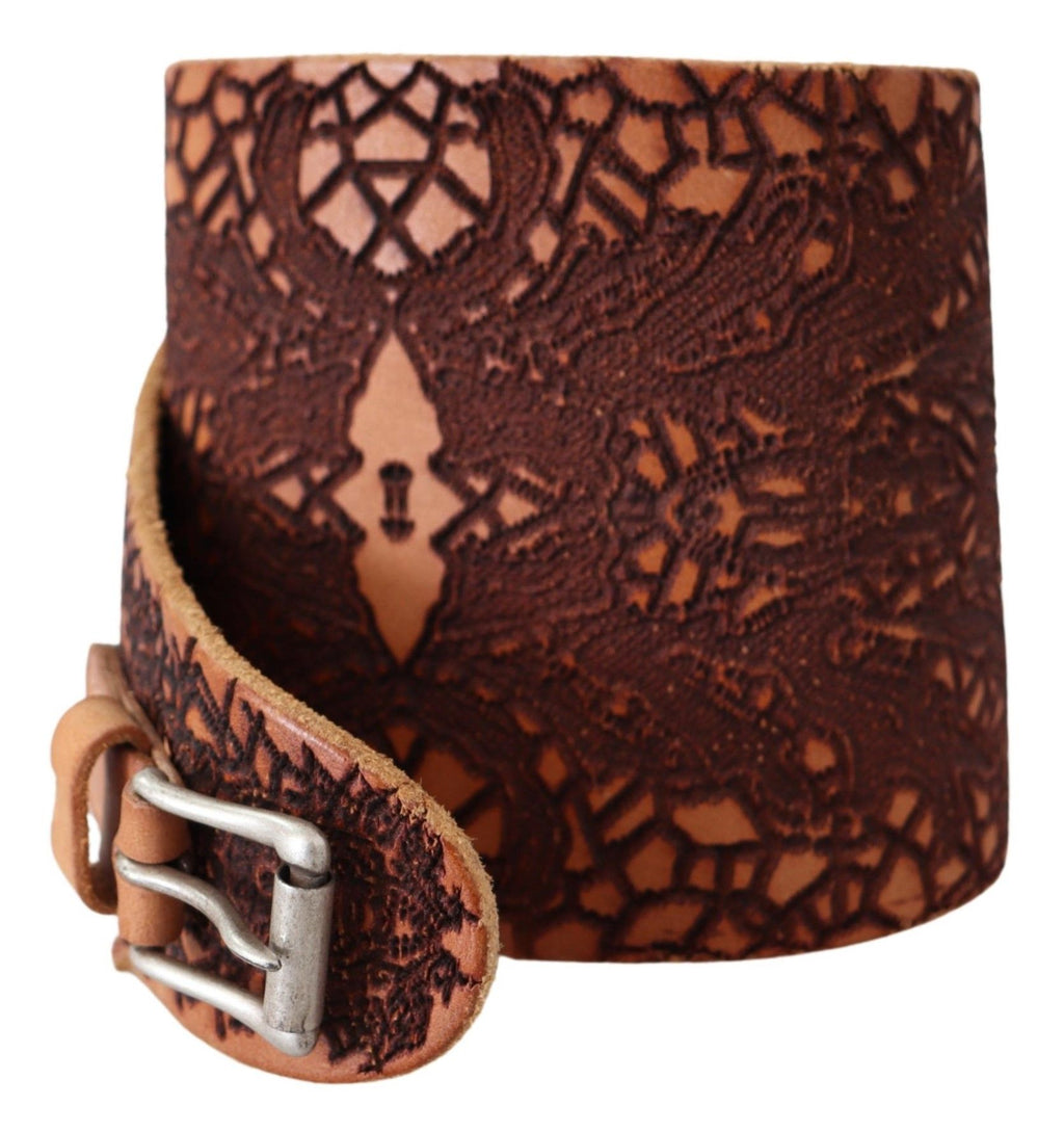 Ceinture large en cuir marron avec broderie logo Scervino Street