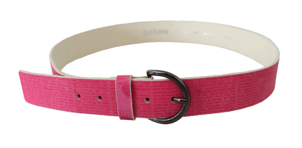 Ceinture John Galliano en cuir rose avec boucle ronde ornée du logo.