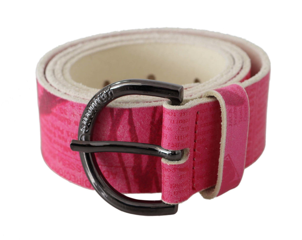 Ceinture John Galliano en cuir rose avec boucle ronde ornée du logo.