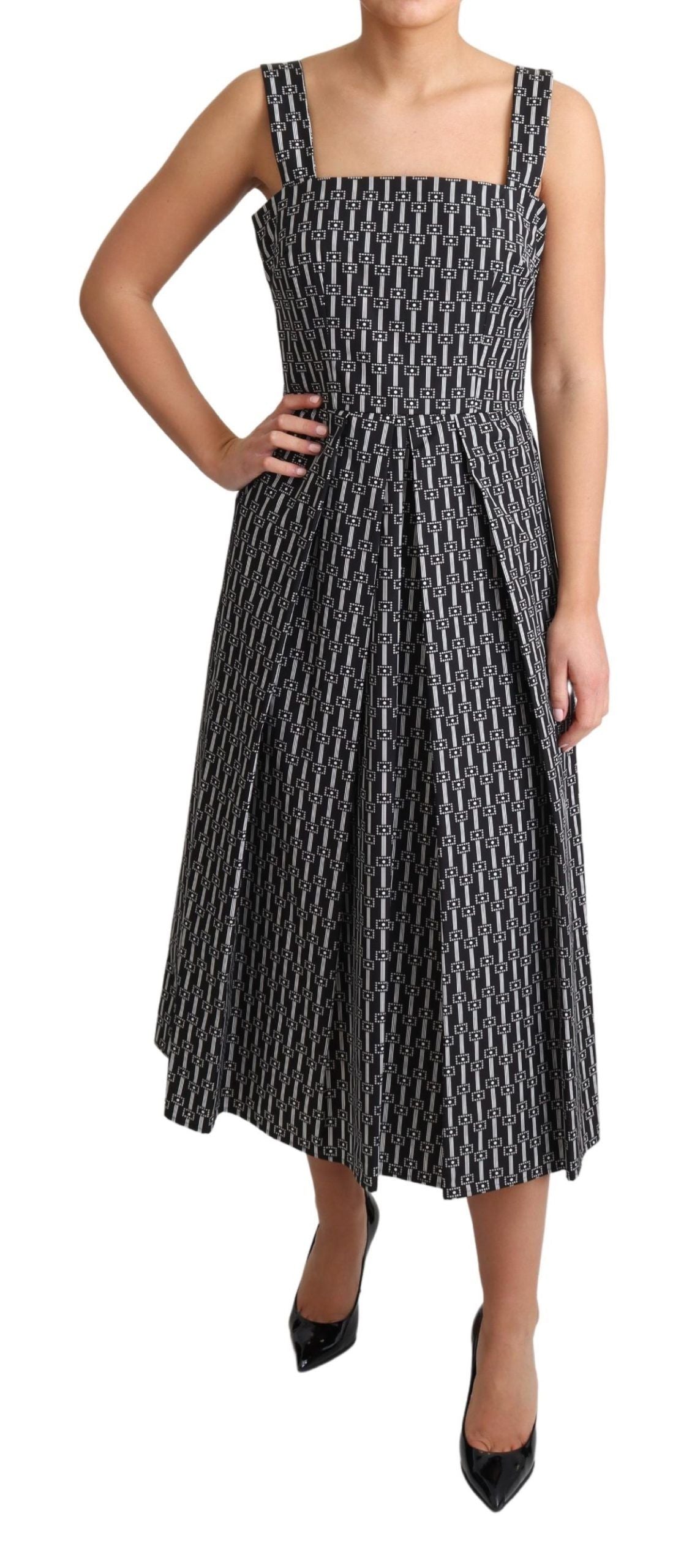 Robe trapèze en coton à motif noir et blanc Dolce & Gabbana