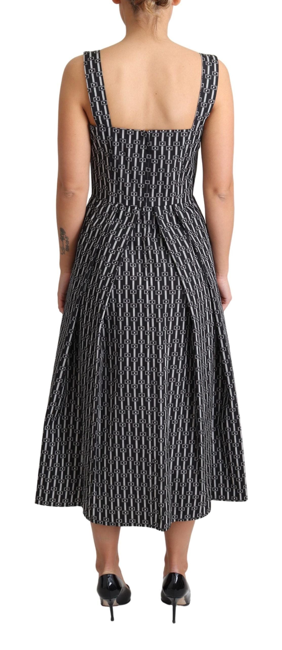 Robe trapèze en coton à motif noir et blanc Dolce & Gabbana