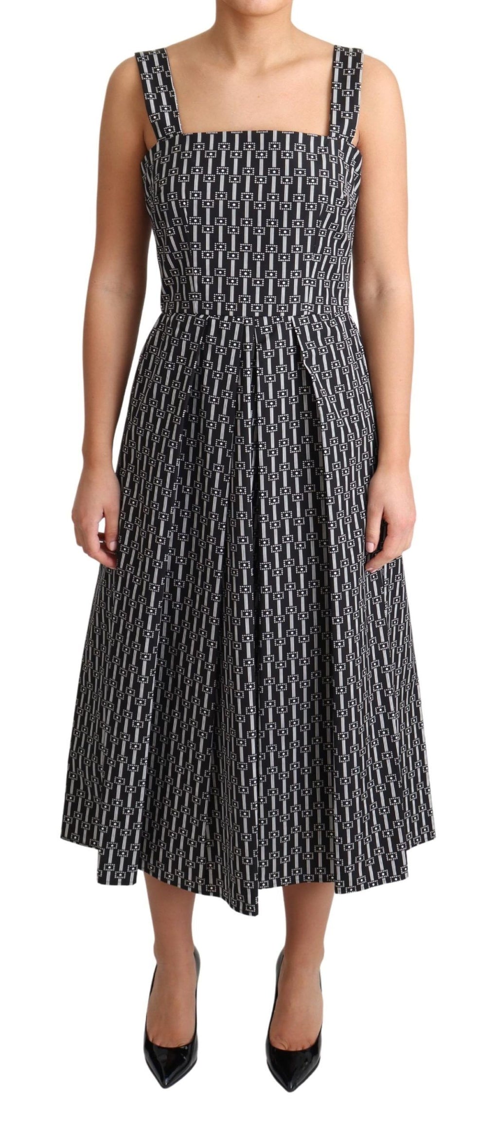 Robe trapèze en coton à motif noir et blanc Dolce & Gabbana