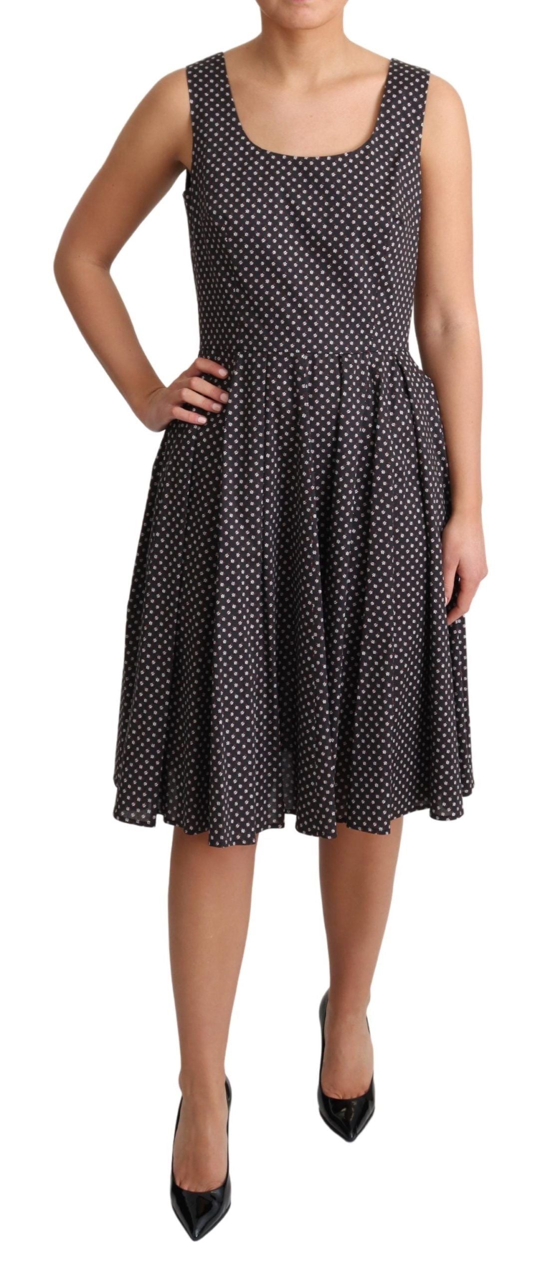 Robe trapèze stretch en coton noir à imprimé floral Dolce & Gabbana