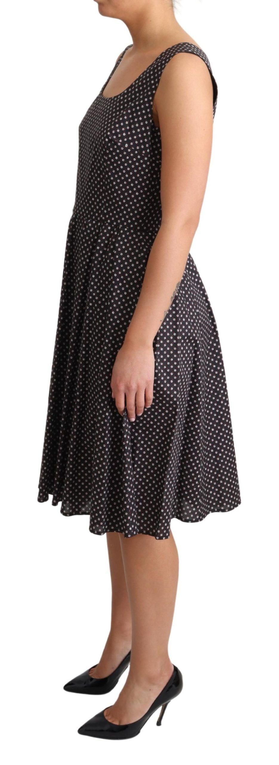 Robe trapèze stretch en coton noir à imprimé floral Dolce & Gabbana