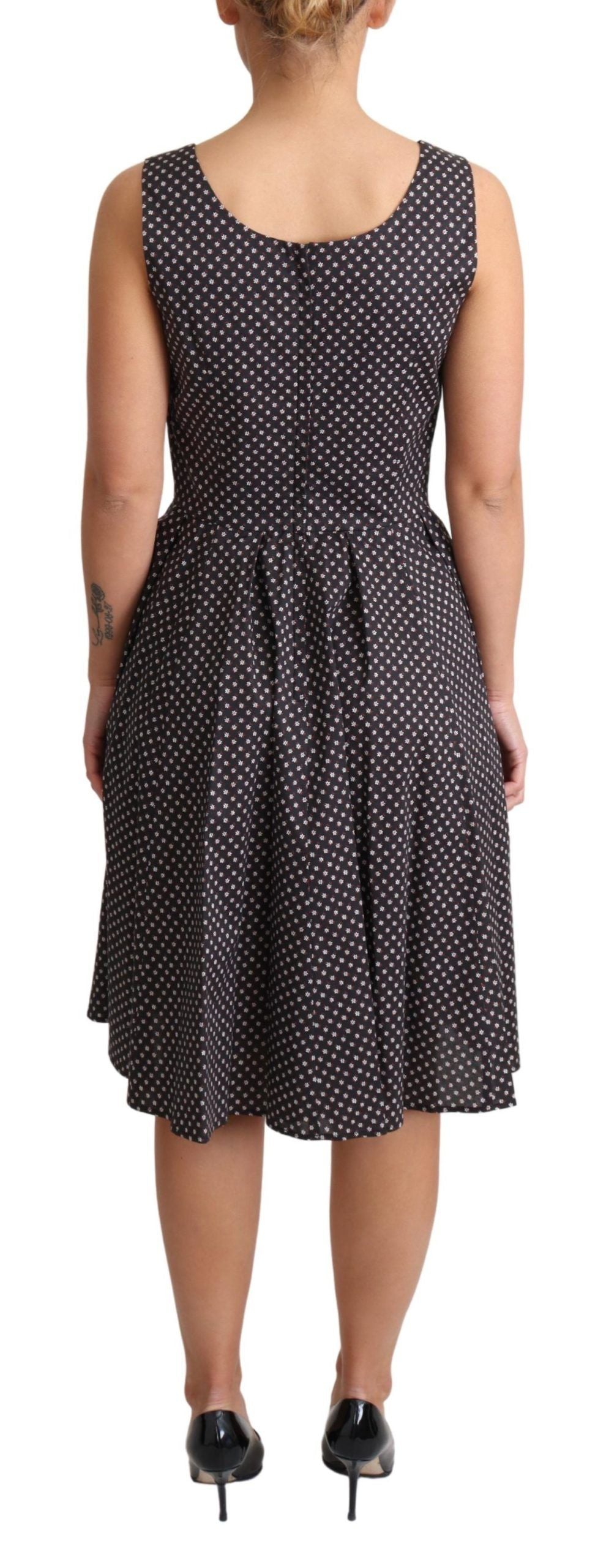 Robe trapèze stretch en coton noir à imprimé floral Dolce & Gabbana