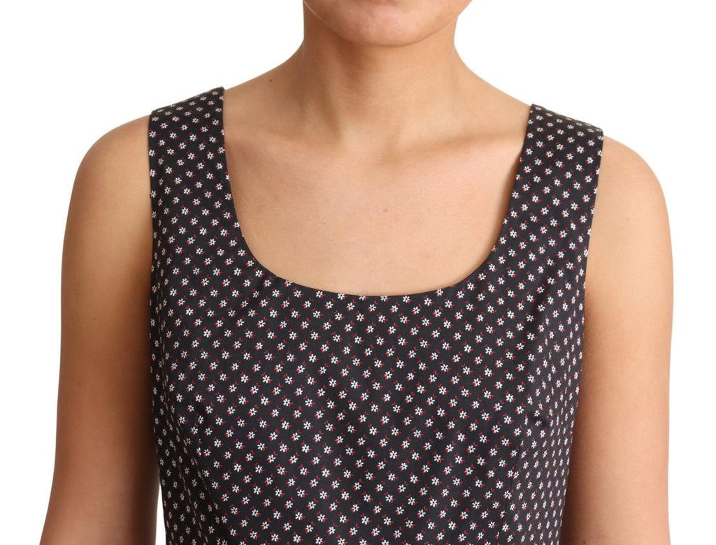Robe trapèze stretch en coton noir à imprimé floral Dolce & Gabbana