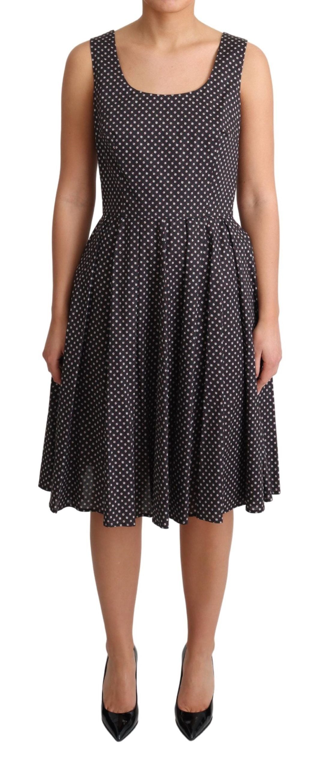Robe trapèze stretch en coton noir à imprimé floral Dolce & Gabbana