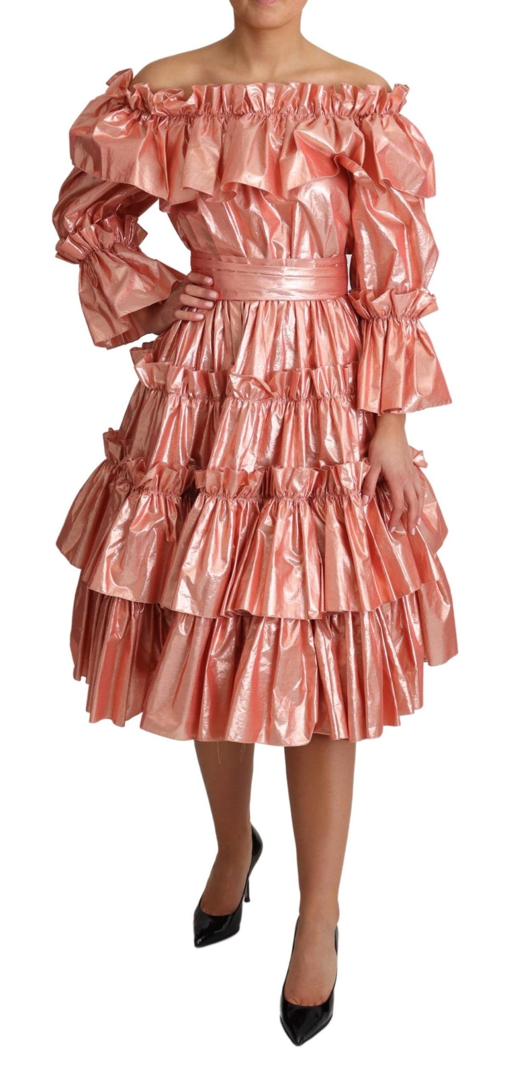 Robe Dolce & Gabbana rose volantée en soie et coton