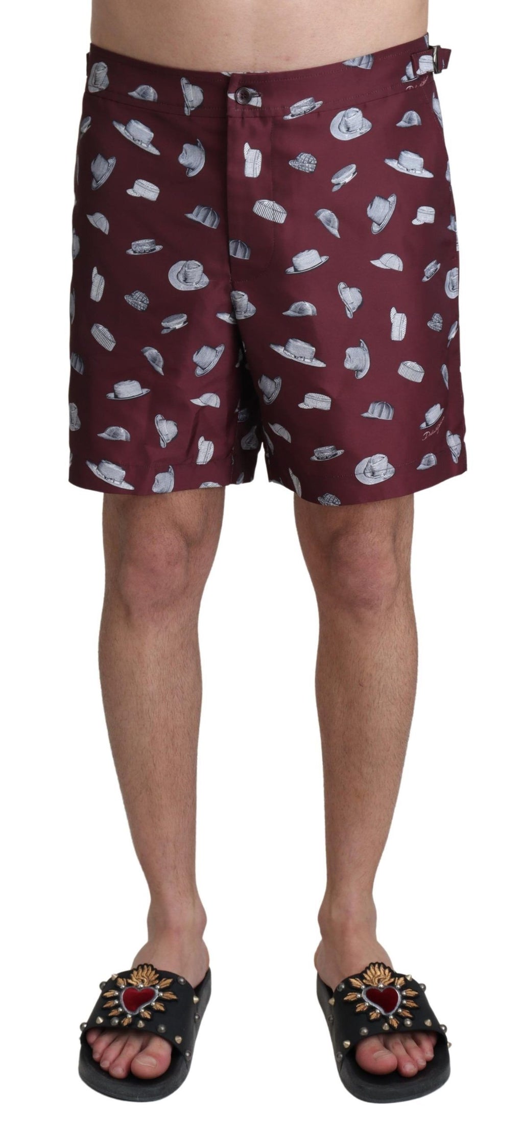 Short de bain Dolce & Gabbana motif chapeaux marrons