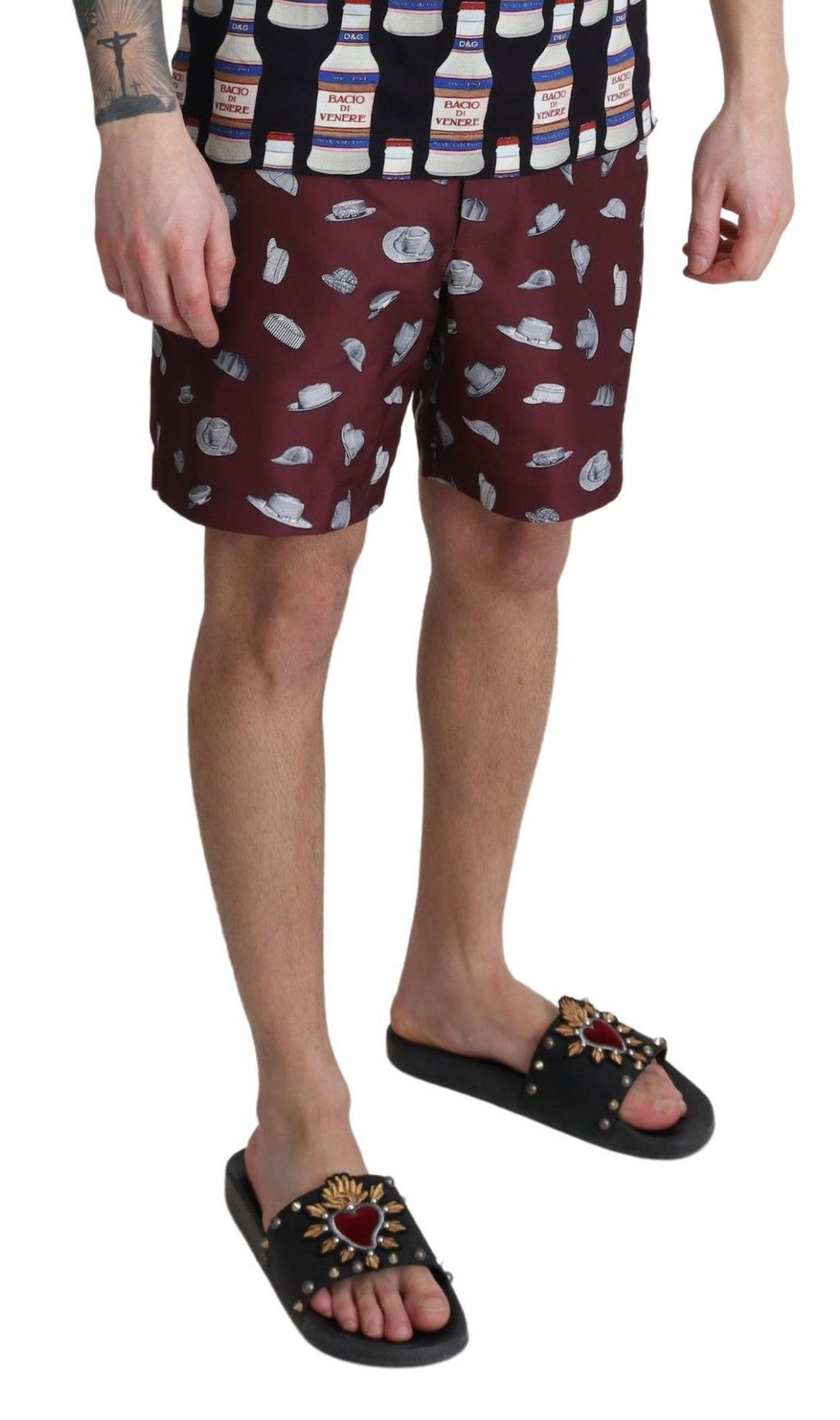 Short de bain Dolce & Gabbana motif chapeaux marrons
