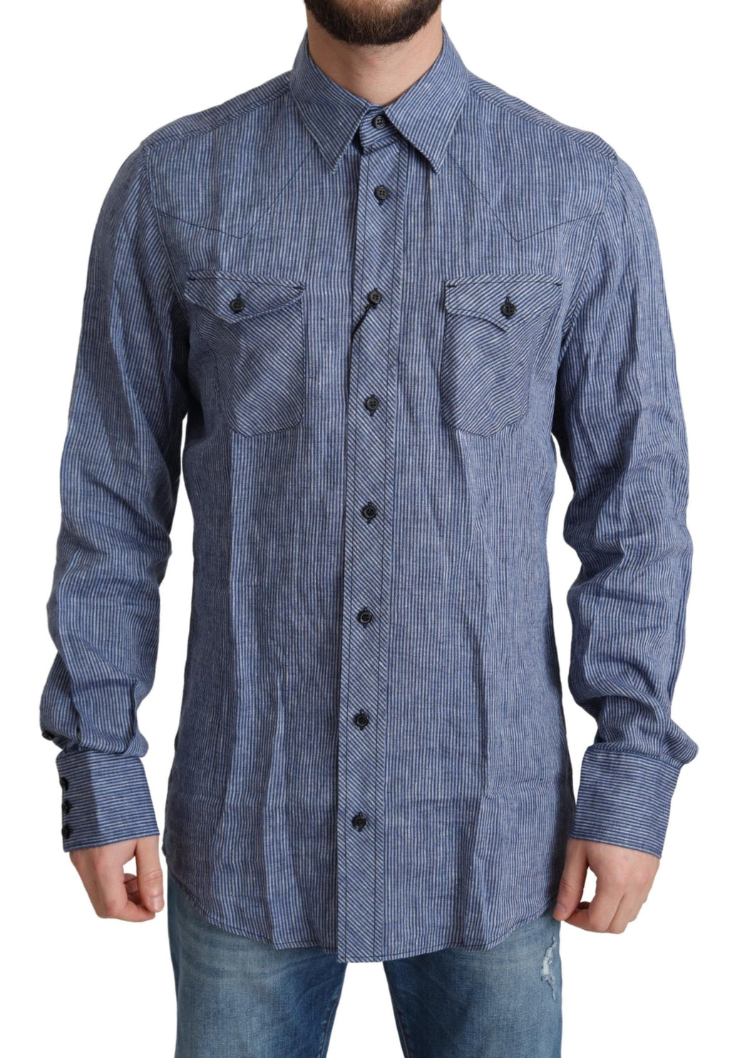 Chemise décontractée boutonnée à rayures bleues Dolce & Gabbana pour homme