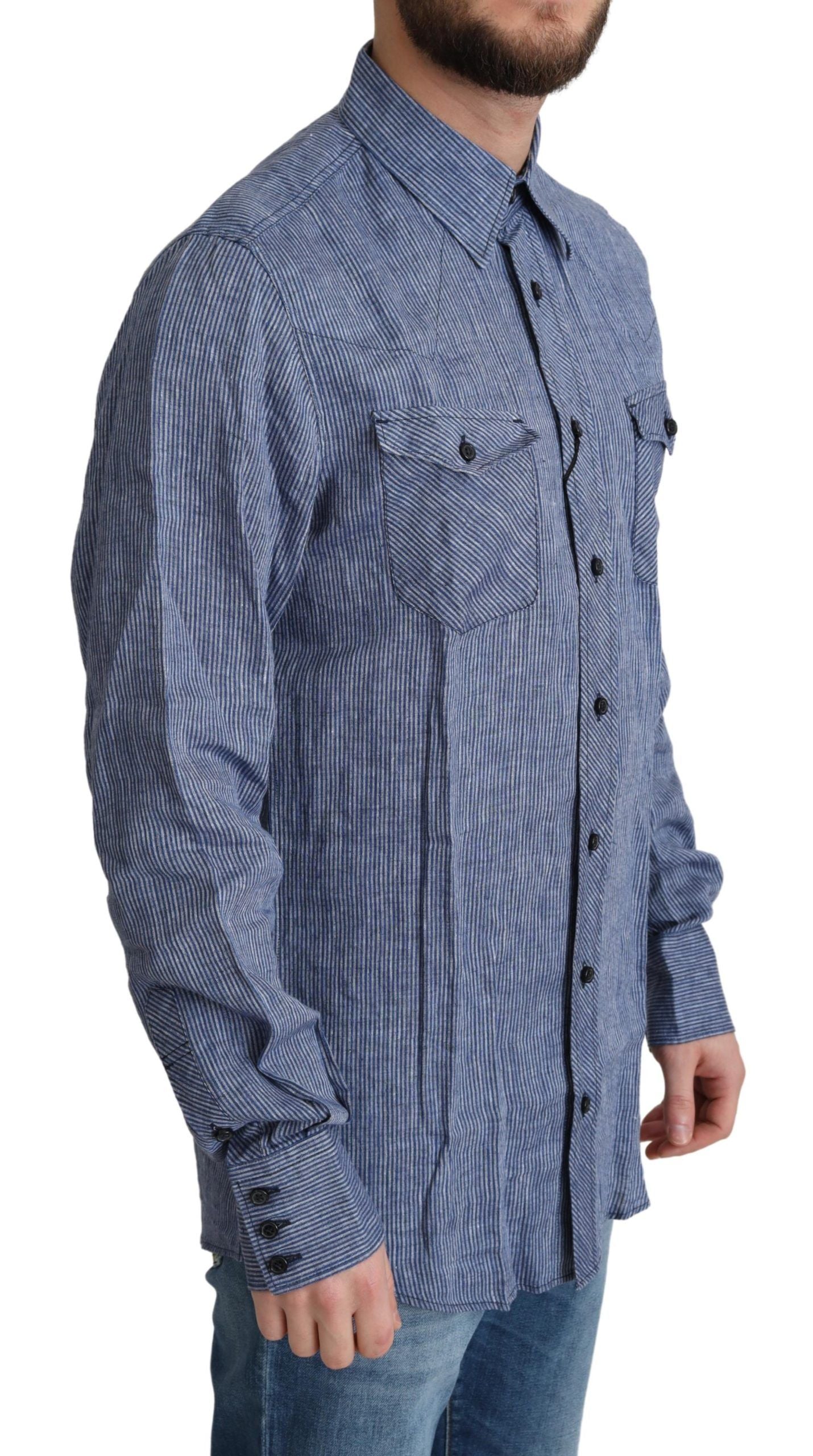 Chemise décontractée boutonnée à rayures bleues Dolce & Gabbana pour homme