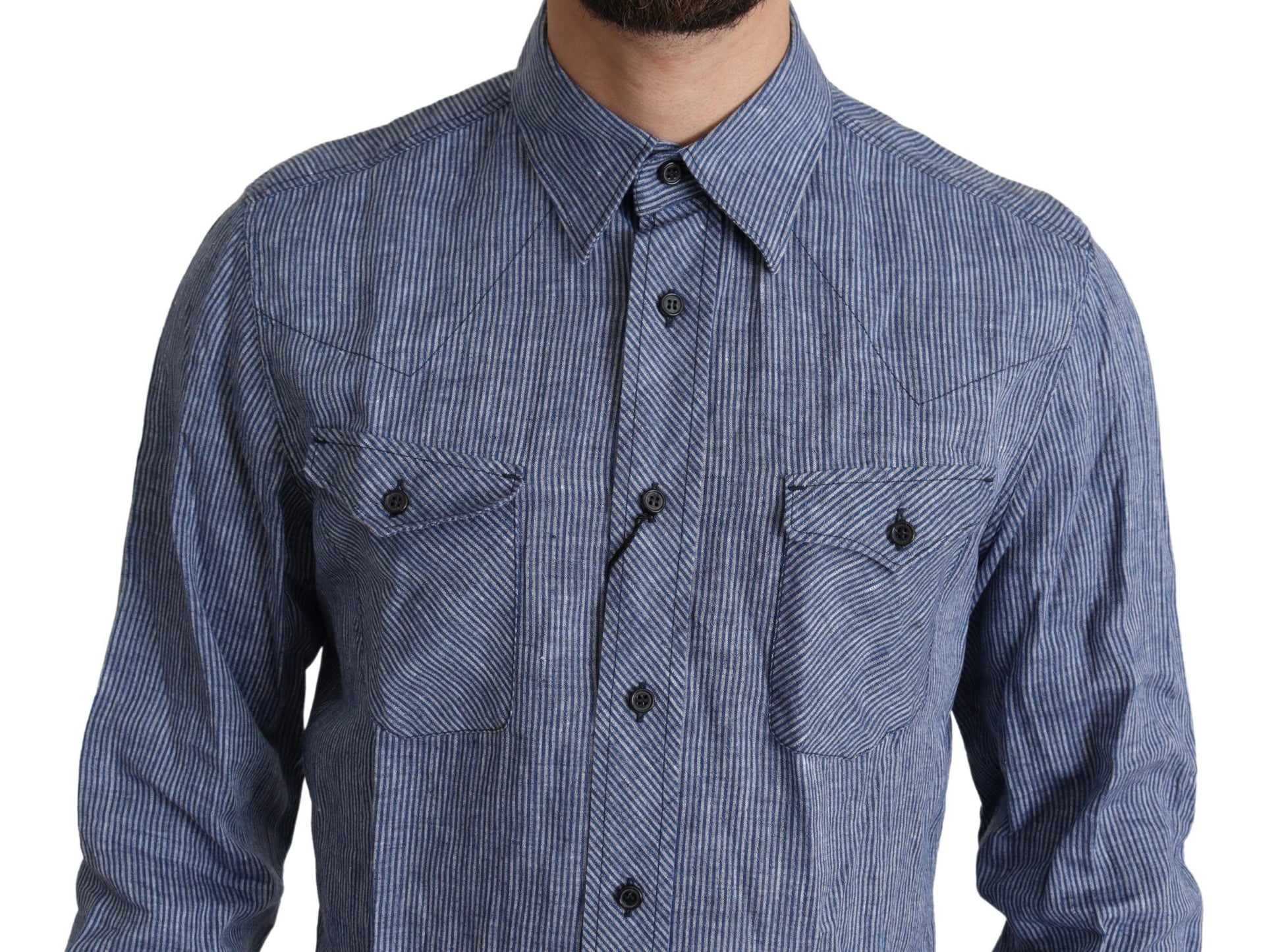 Chemise décontractée boutonnée à rayures bleues Dolce & Gabbana pour homme