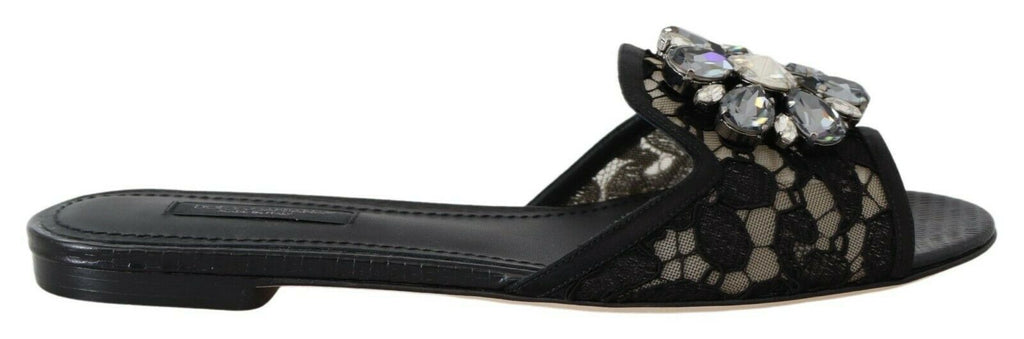 Dolce & Gabbana Claquettes en dentelle Taormina noires avec cristaux