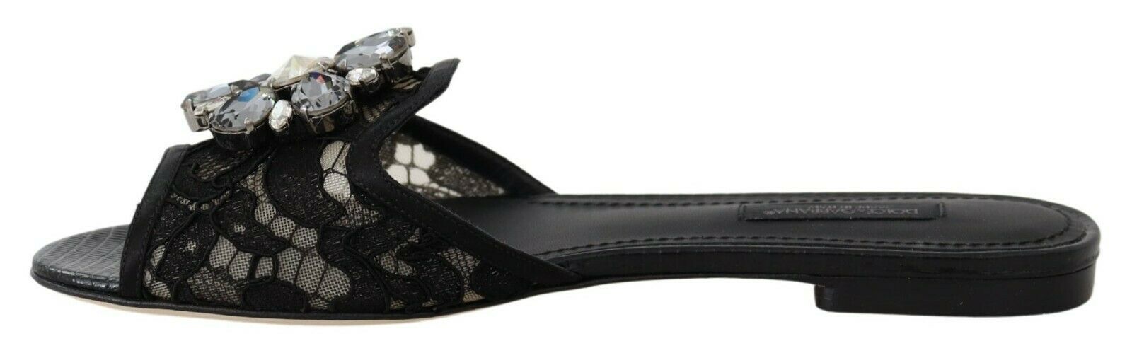 Dolce & Gabbana Claquettes en dentelle Taormina noires avec cristaux