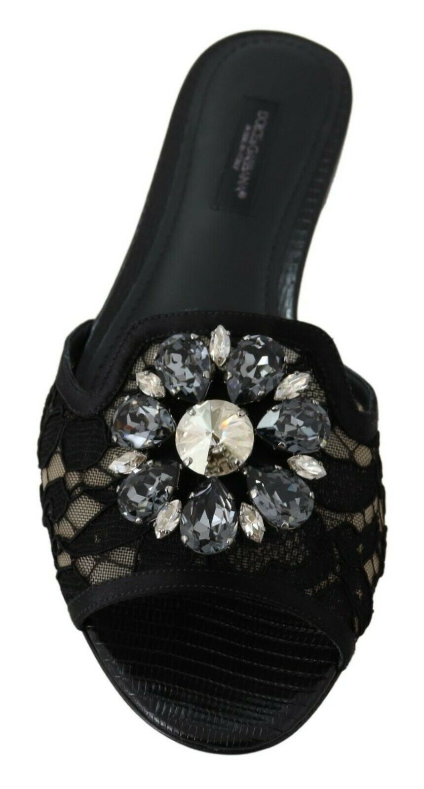 Dolce & Gabbana Claquettes en dentelle Taormina noires avec cristaux