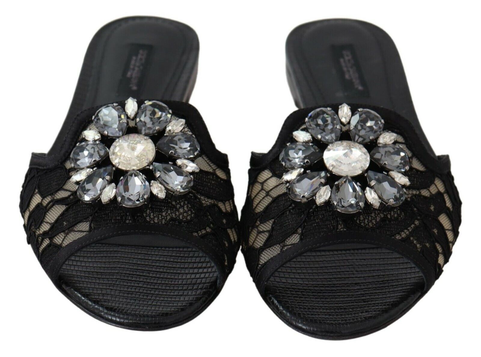 Dolce & Gabbana Claquettes en dentelle Taormina noires avec cristaux