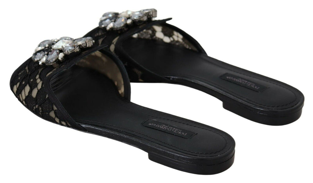 Dolce & Gabbana Claquettes en dentelle Taormina noires avec cristaux
