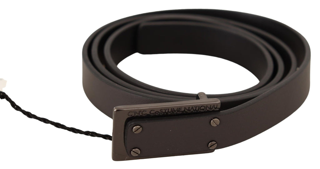Ceinture Costume National en cuir marron foncé avec boucle logo