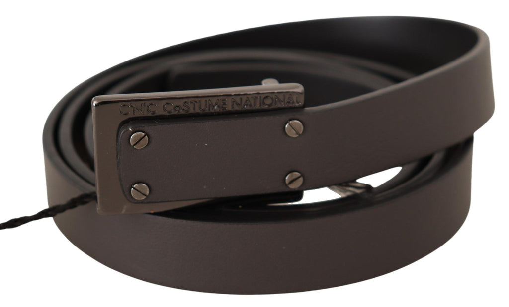 Ceinture Costume National en cuir marron foncé avec boucle logo
