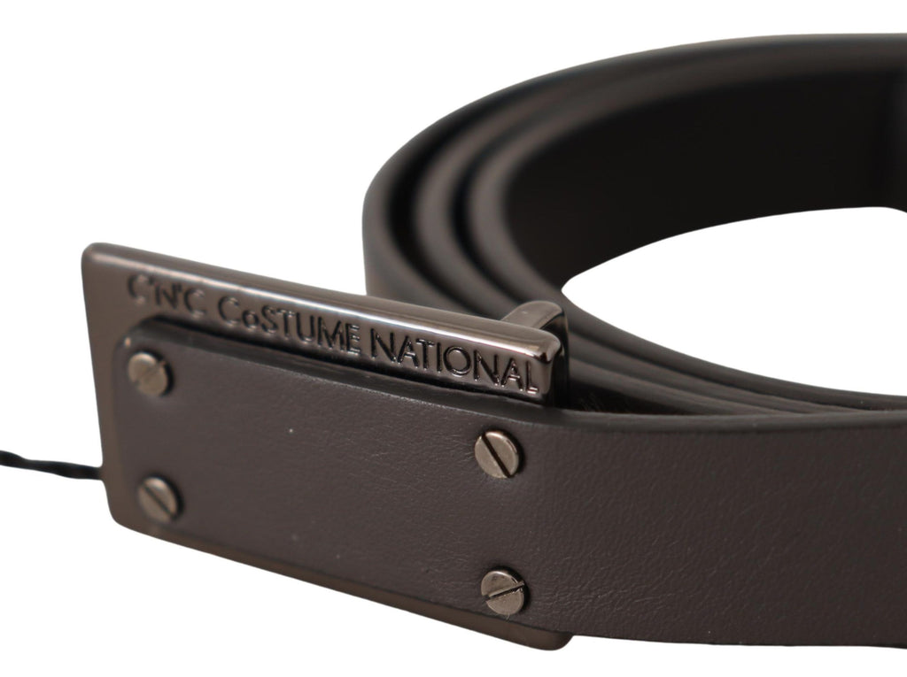 Ceinture Costume National en cuir marron foncé avec boucle logo