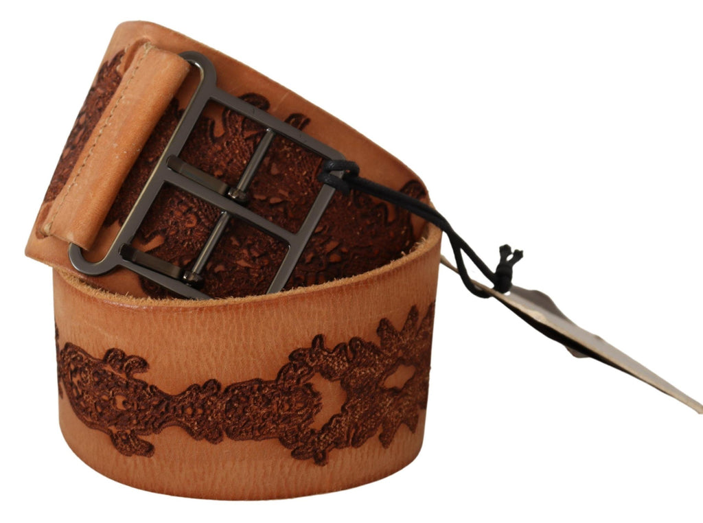 Ceinture Scervino Street en cuir véritable marron avec boucle logo noire