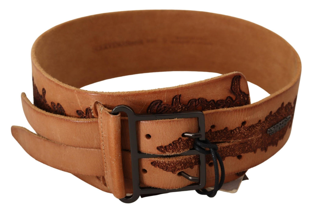 Ceinture Scervino Street en cuir véritable marron avec boucle logo noire