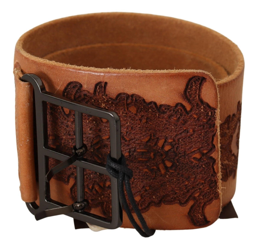 Ceinture Scervino Street en cuir véritable marron avec boucle logo noire
