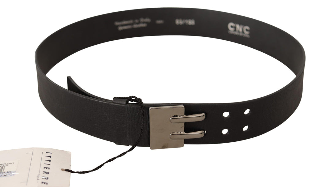 Costume National Black Leather Silver Buckle Waist Belt