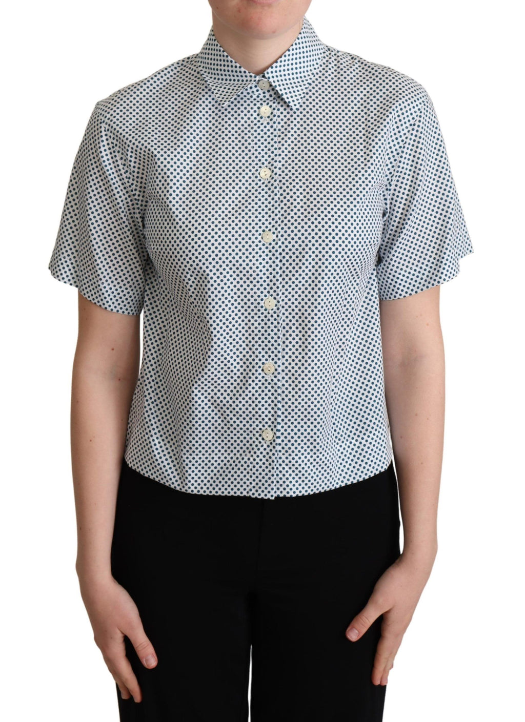 Chemise en Coton à Pois Blanc et Bleu Dolce & Gabbana
