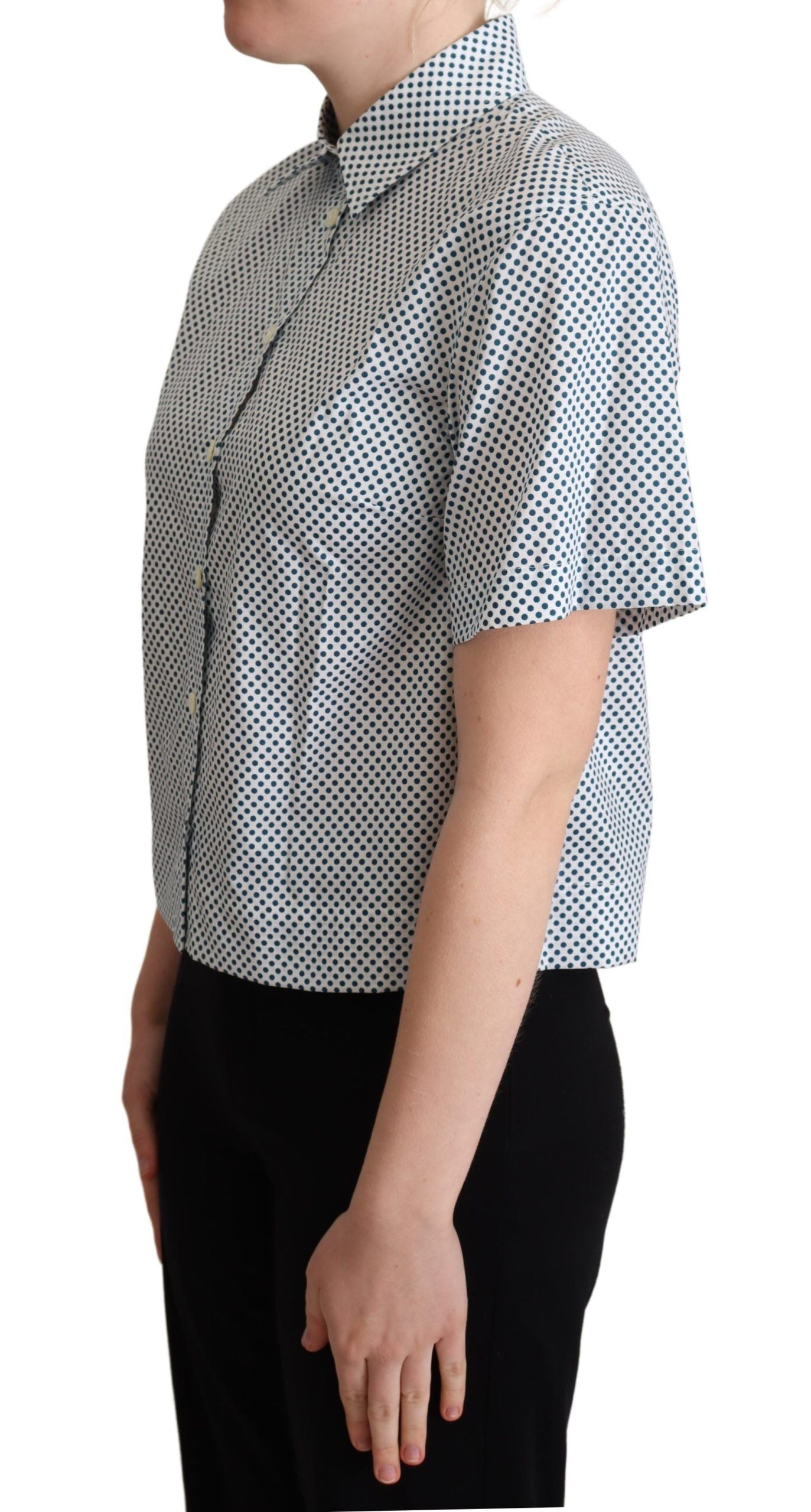 Chemise en Coton à Pois Blanc et Bleu Dolce & Gabbana