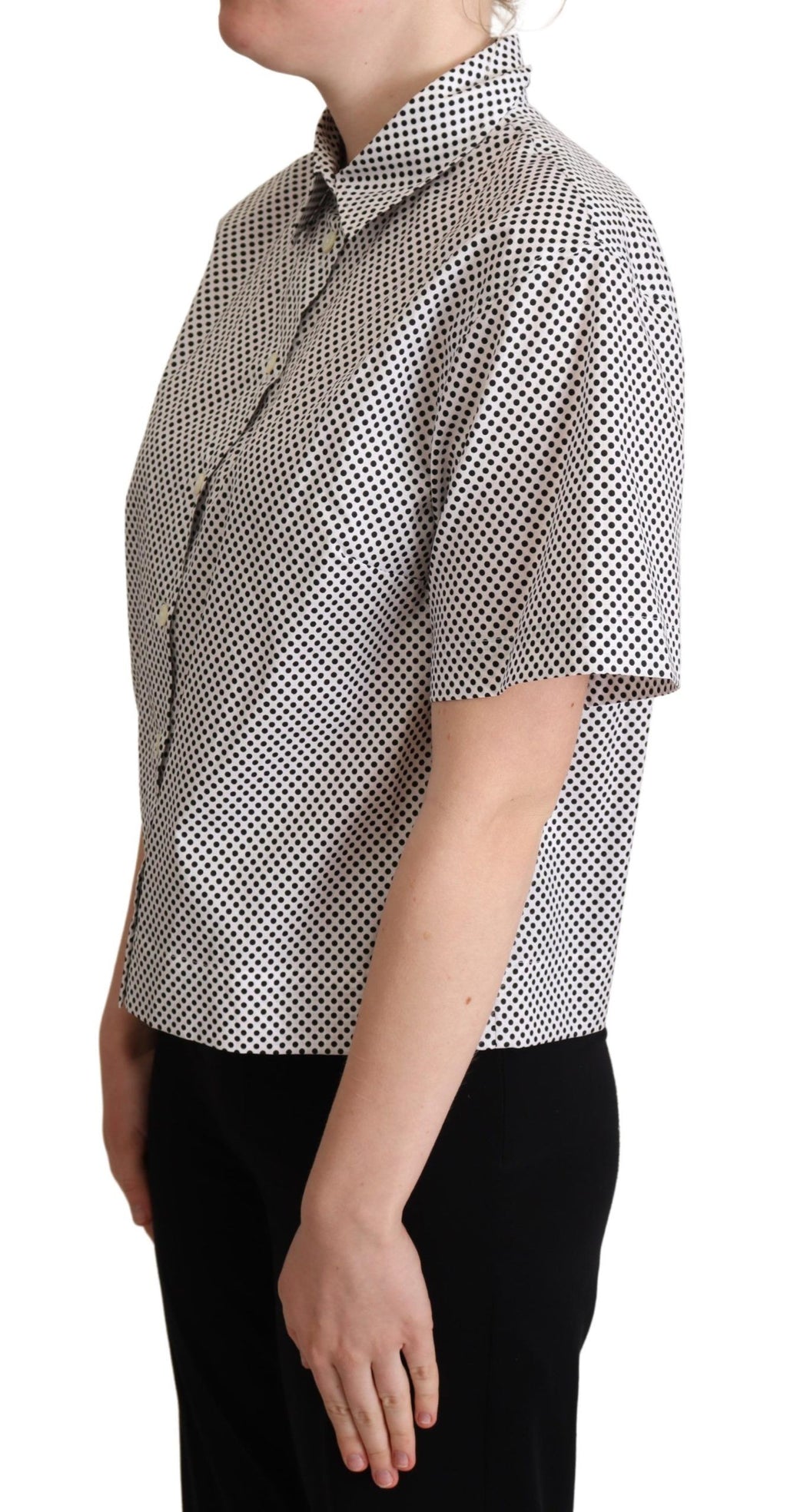 Dolce & Gabbana Chemise à col noire à pois blancs