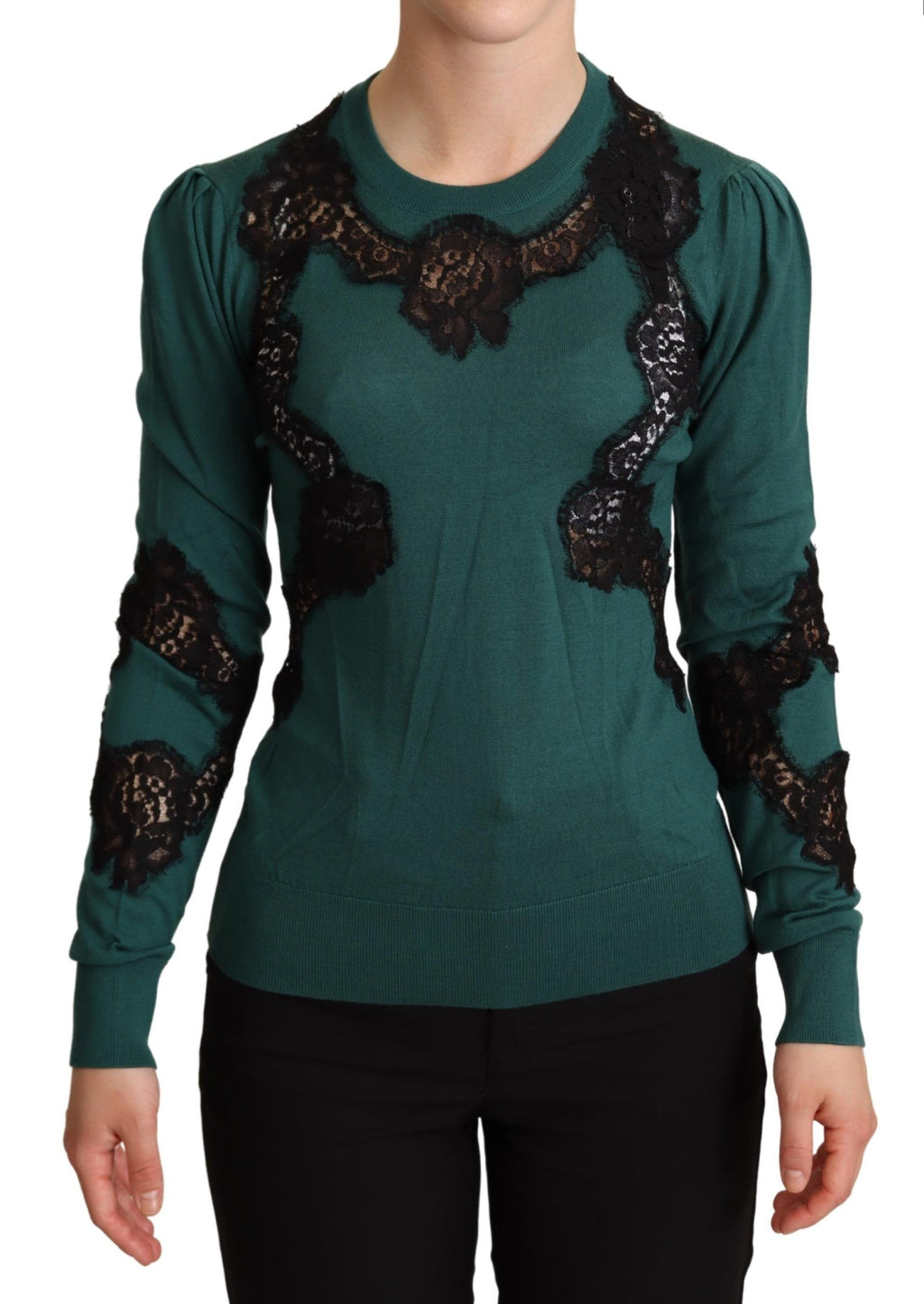 Pull ras du cou en laine vert Dolce & Gabbana