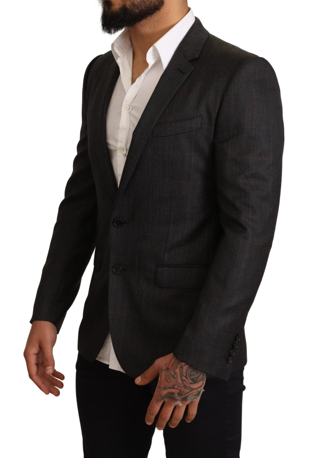 Veste de costume Dolce & Gabbana gris à carreaux en laine, coupe ajustée