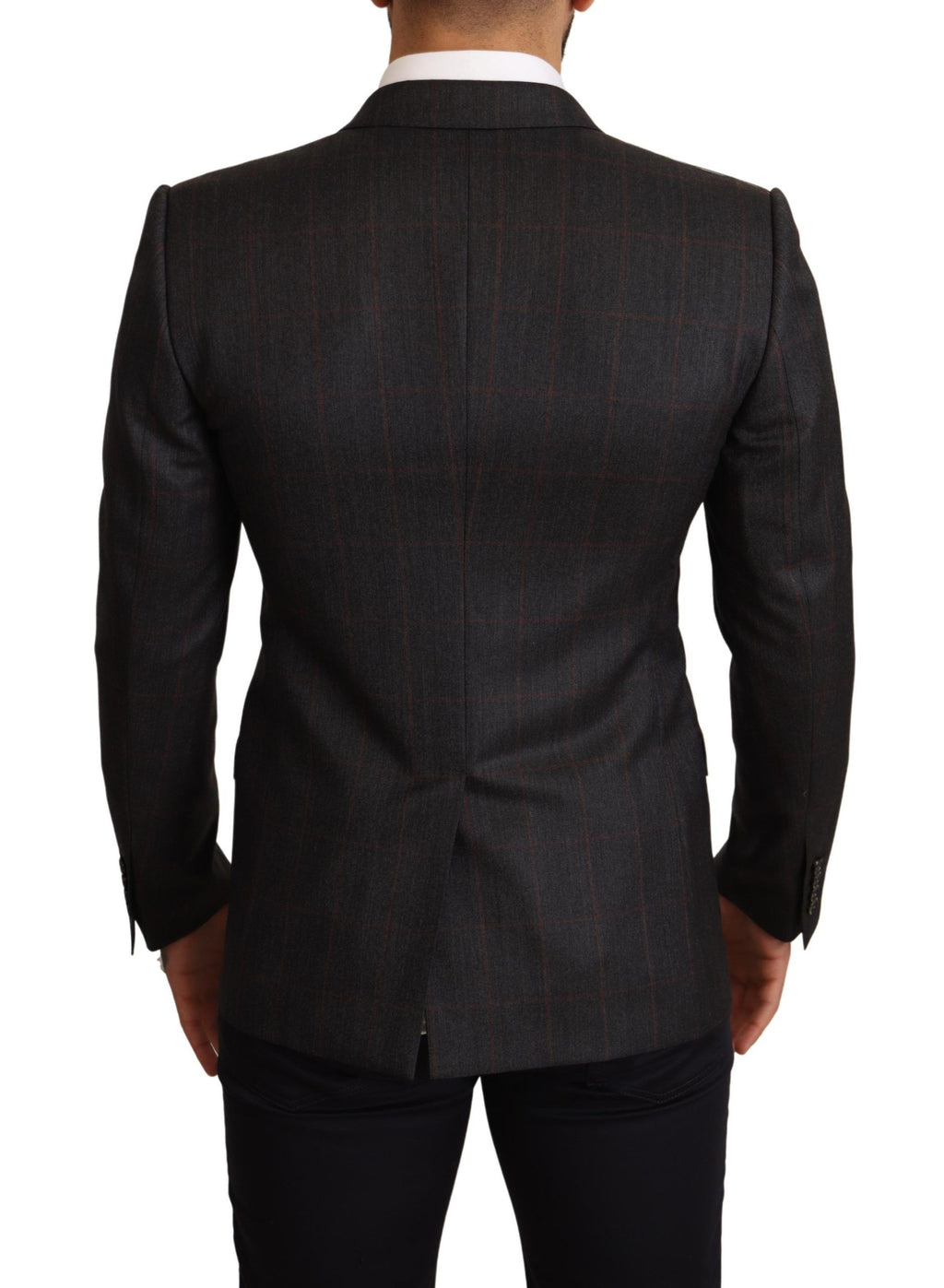 Veste de costume Dolce & Gabbana gris à carreaux en laine, coupe ajustée