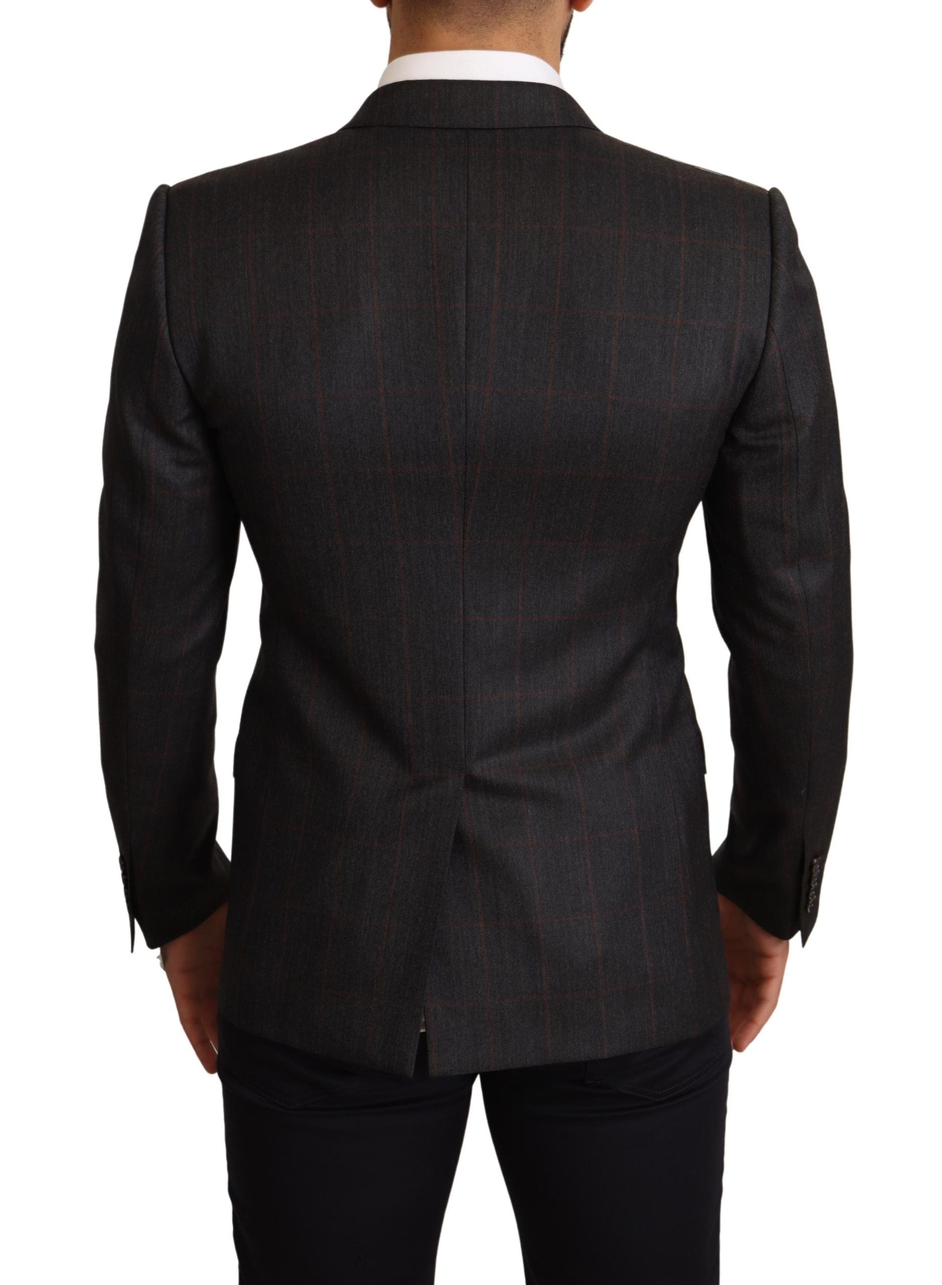 Veste de costume Dolce & Gabbana gris à carreaux en laine, coupe ajustée