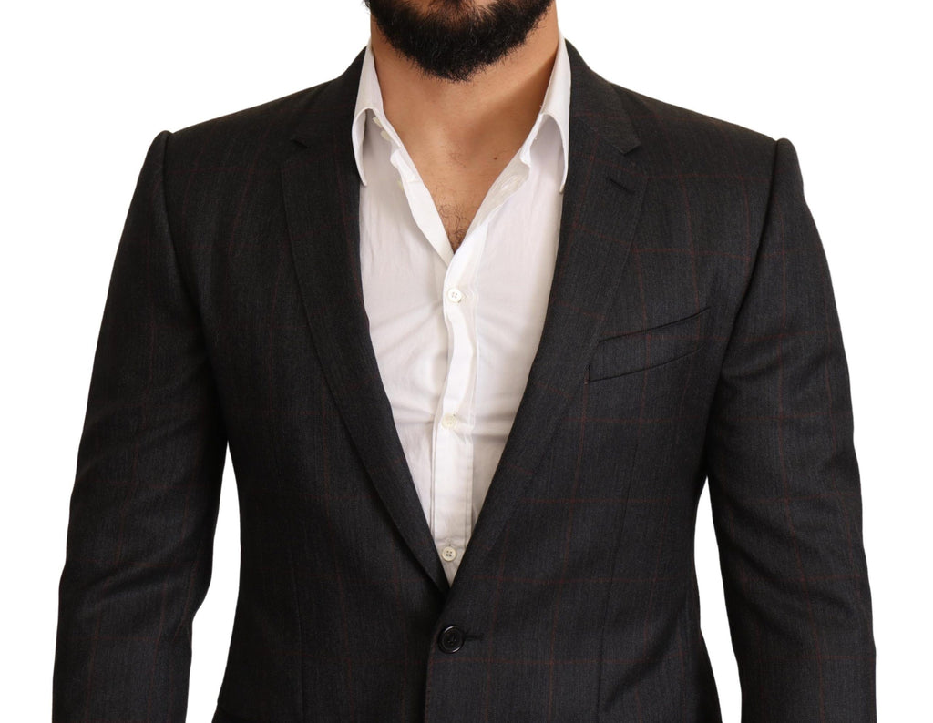 Veste de costume Dolce & Gabbana gris à carreaux en laine, coupe ajustée