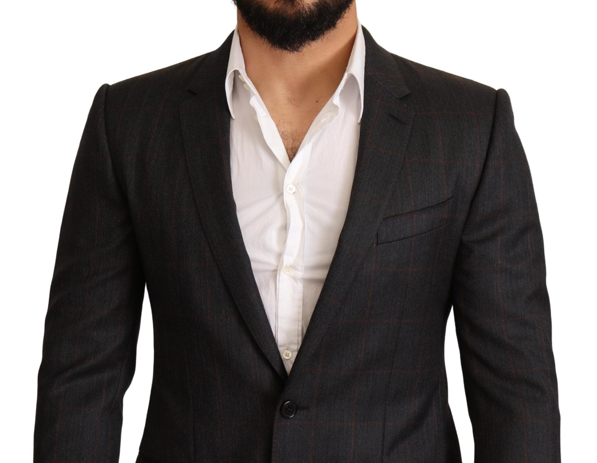 Veste de costume Dolce & Gabbana gris à carreaux en laine, coupe ajustée