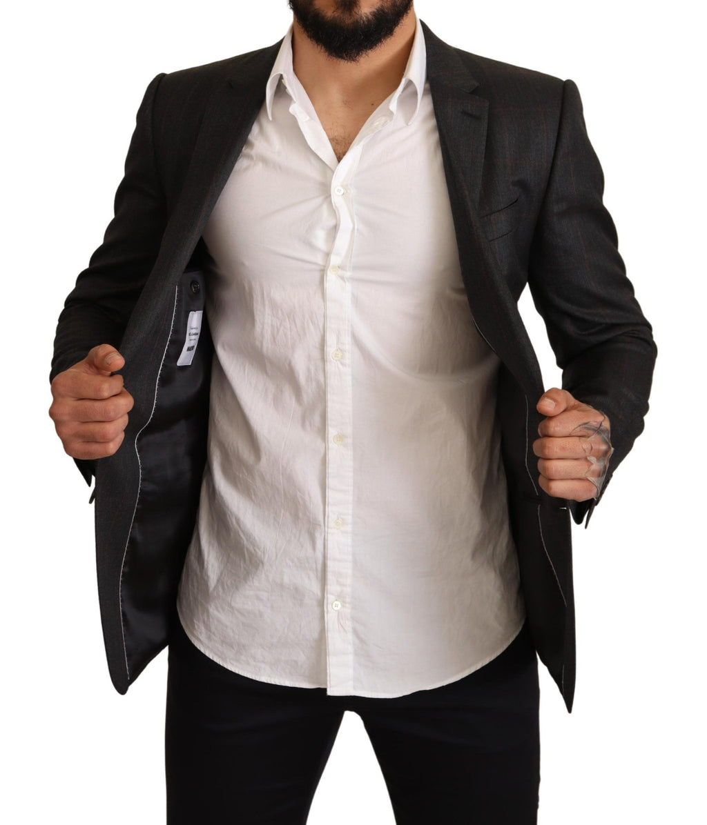 Veste de costume Dolce & Gabbana gris à carreaux en laine, coupe ajustée